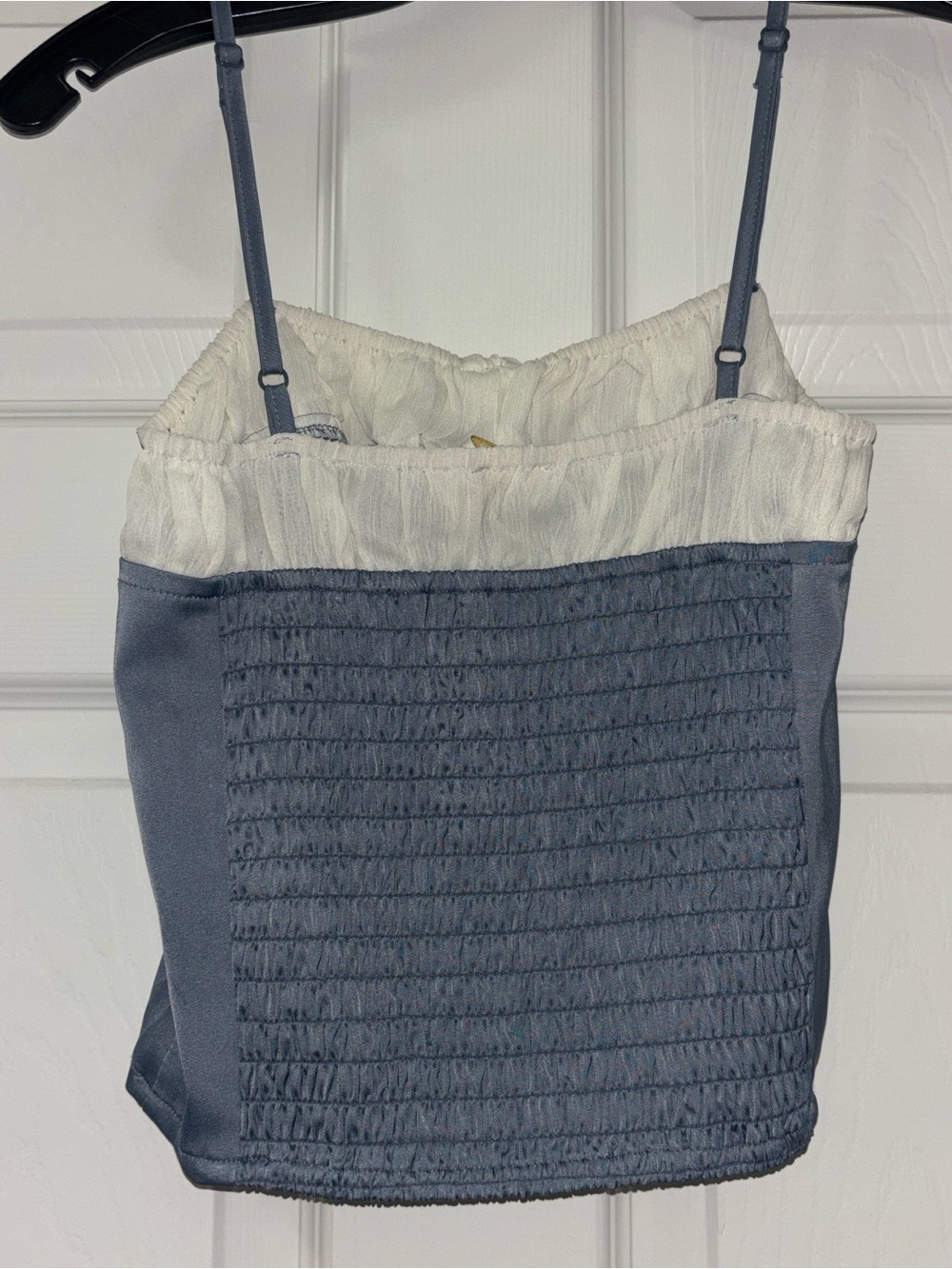 Two-Tone Blue and White Smocked Cami Top